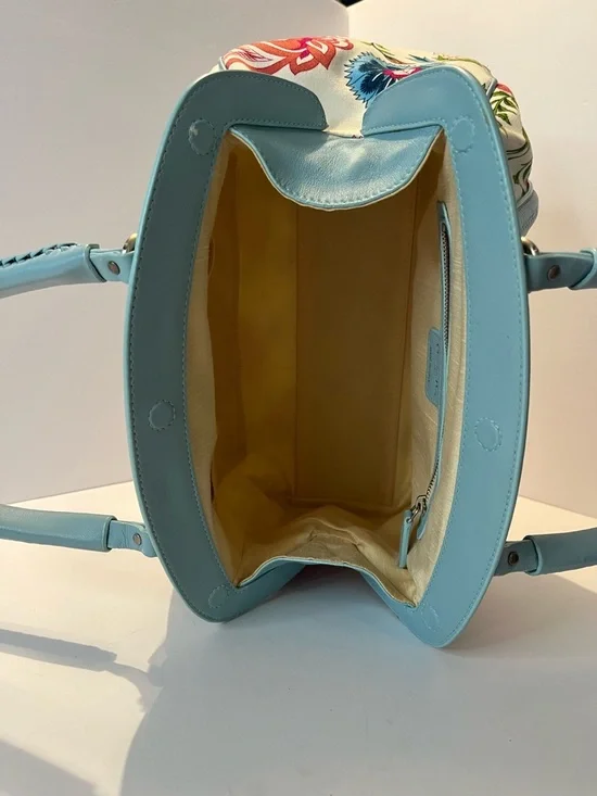 Authentic Christian Dior Floral Canvas Boston Bag Blue Leather Trim w/ Dust Bag - Picture 15 of 15